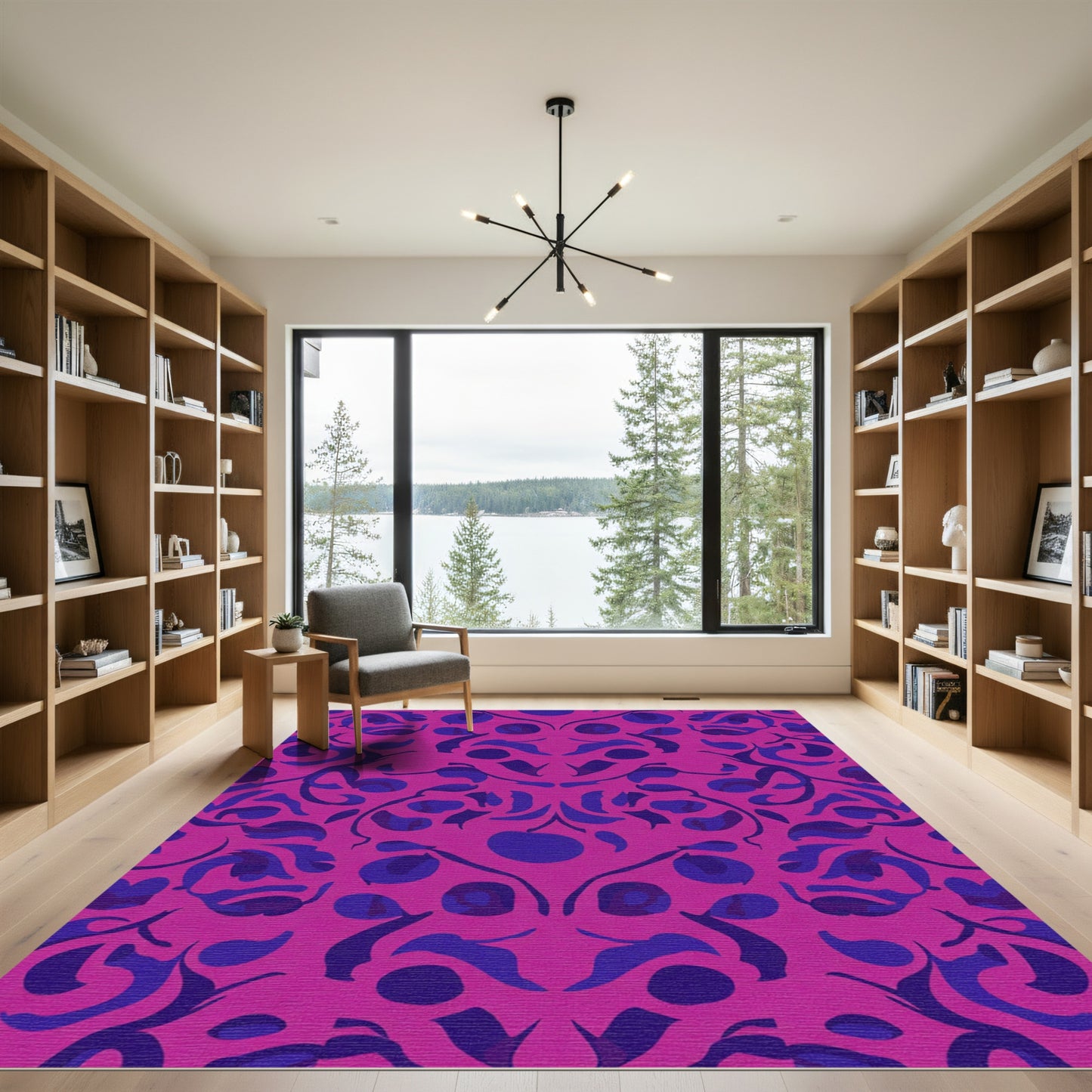 Vivid Magenta Indigo Swirling Vines Rug