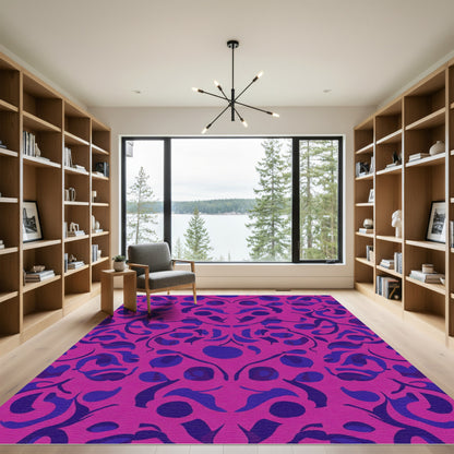 Vivid Magenta Indigo Swirling Vines Rug