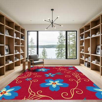Crimson Blue Floral Swirl Charm Rug