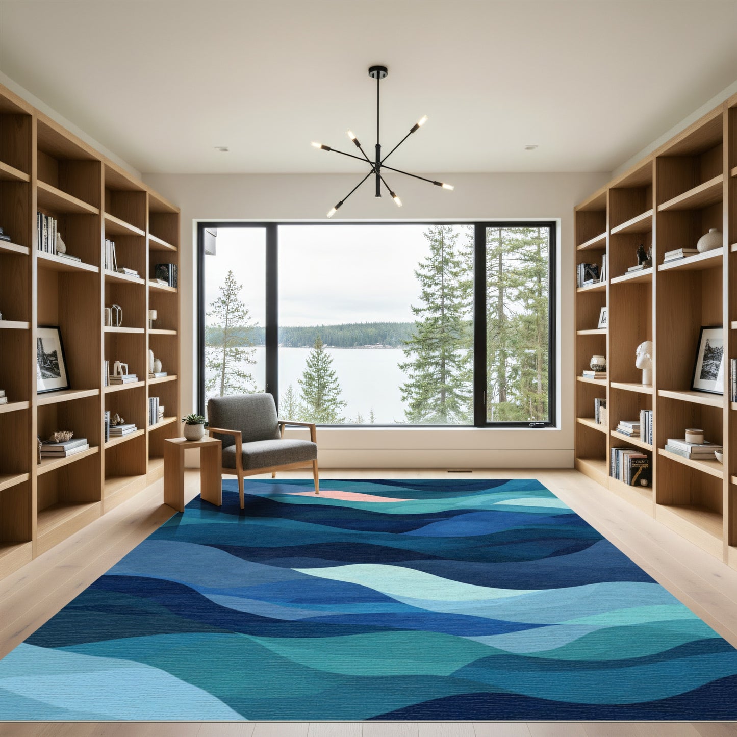 Oceanic Waves Blend Blue Teal Rug
