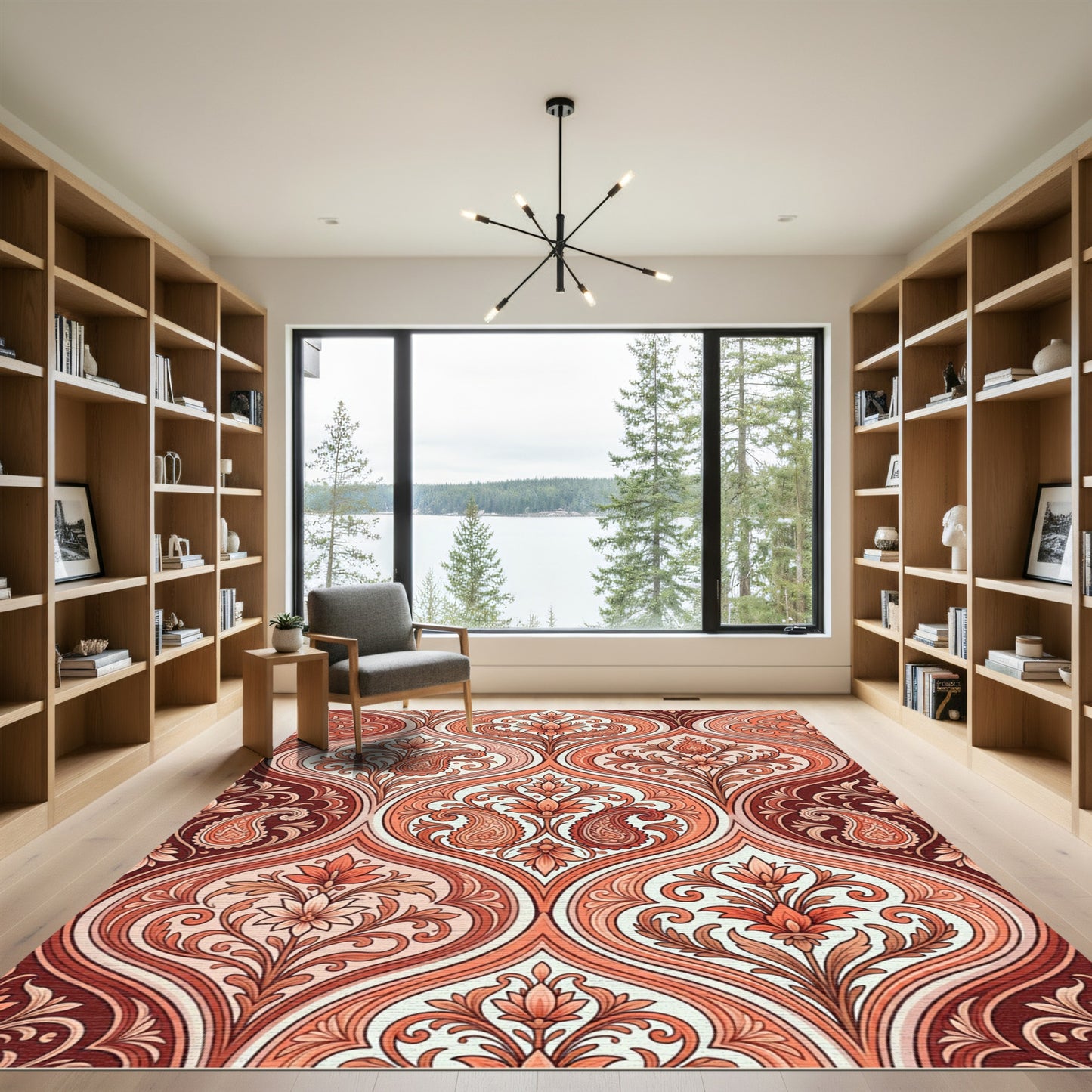 Elegant Terracotta Paisley Damask Rug