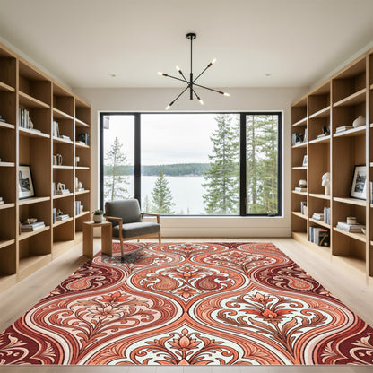 Elegant Terracotta Paisley Damask Rug