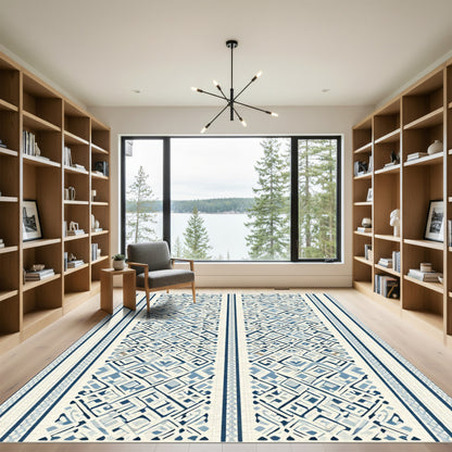 Indigo Blue Geometric Diamond Stripe Rug