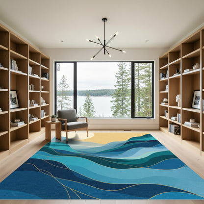 Oceanic Flowing Waves Gold Accent Rug