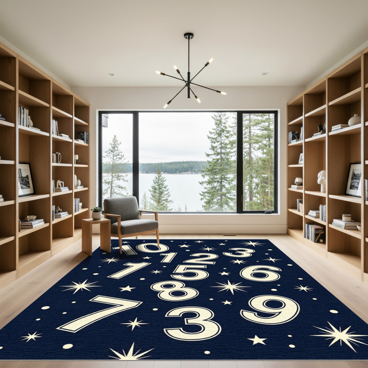 Midnight Blue Celestial Number Constellation Rug