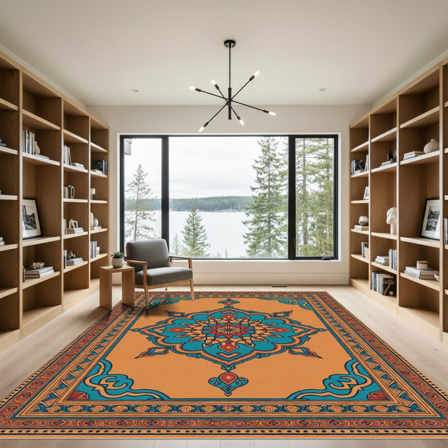 Orange Teal Red Starburst Mandala Rug