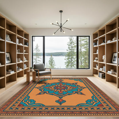 Orange Teal Red Starburst Mandala Rug