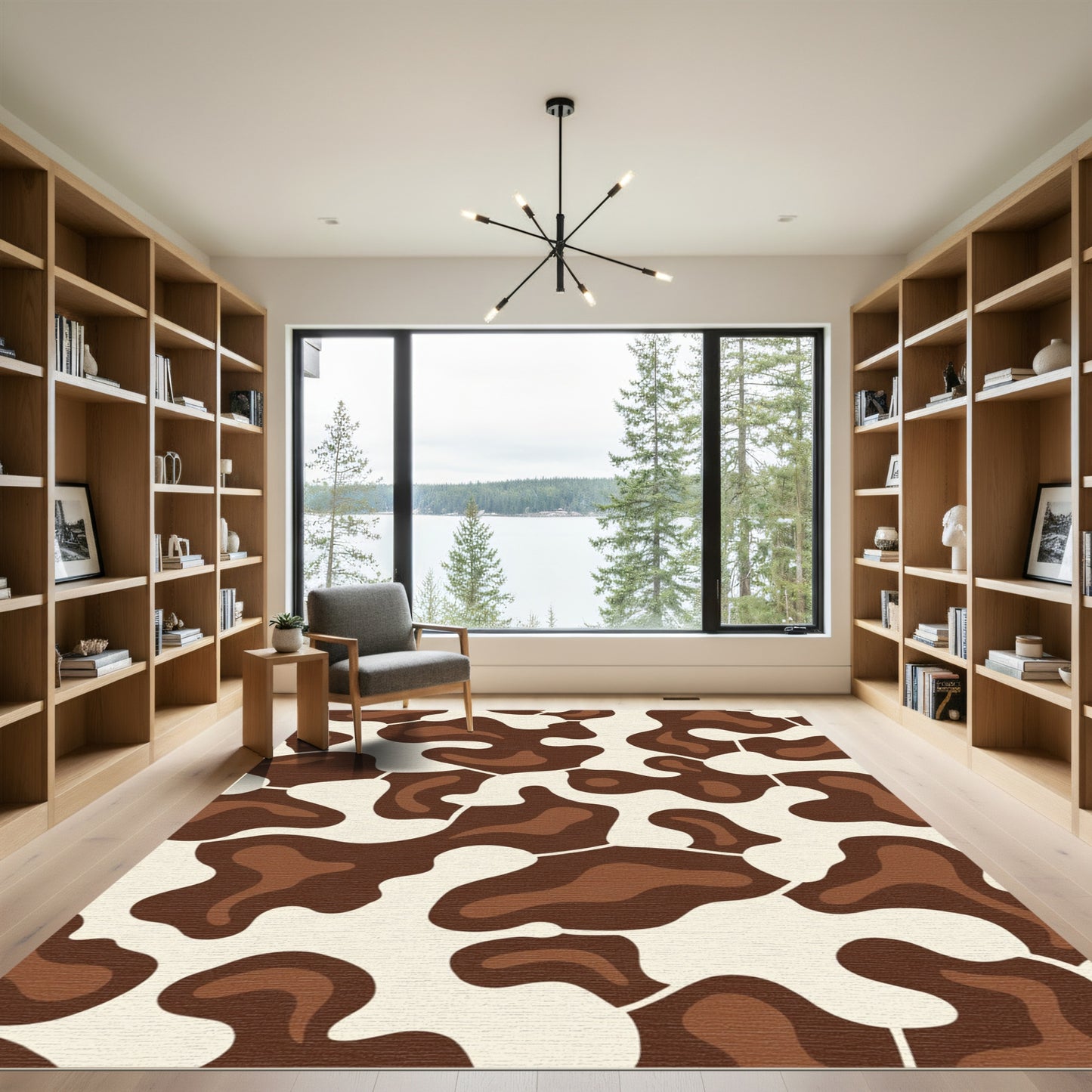 Brown Cream Abstract Blob Spot Rug