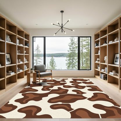 Brown Cream Abstract Blob Spot Rug