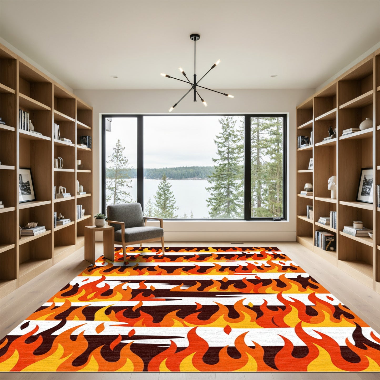 Fiery Orange Yellow Flame Stripes Rug