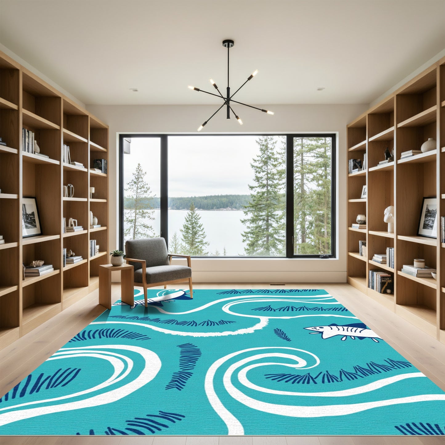 Whimsical Fish Ocean Swirls Rug