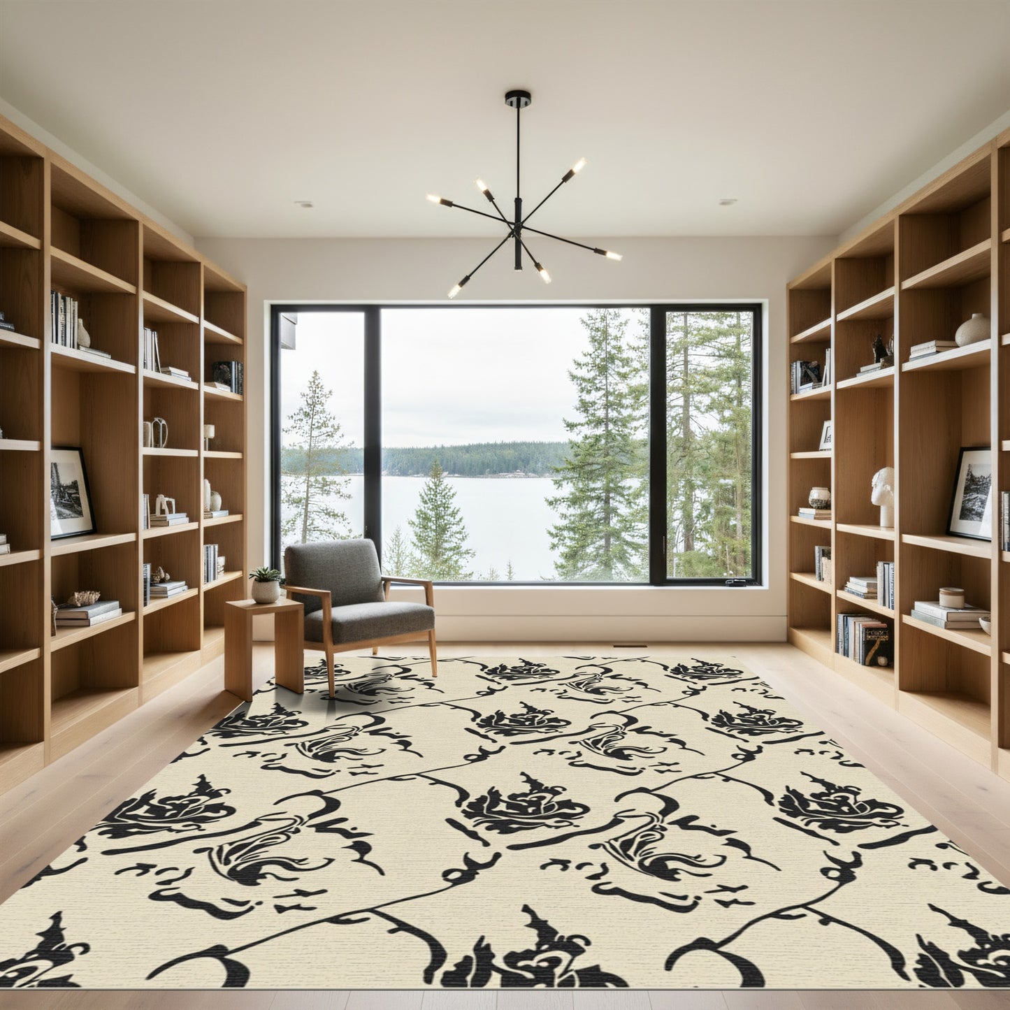 Antique Black Floral Vines Rug