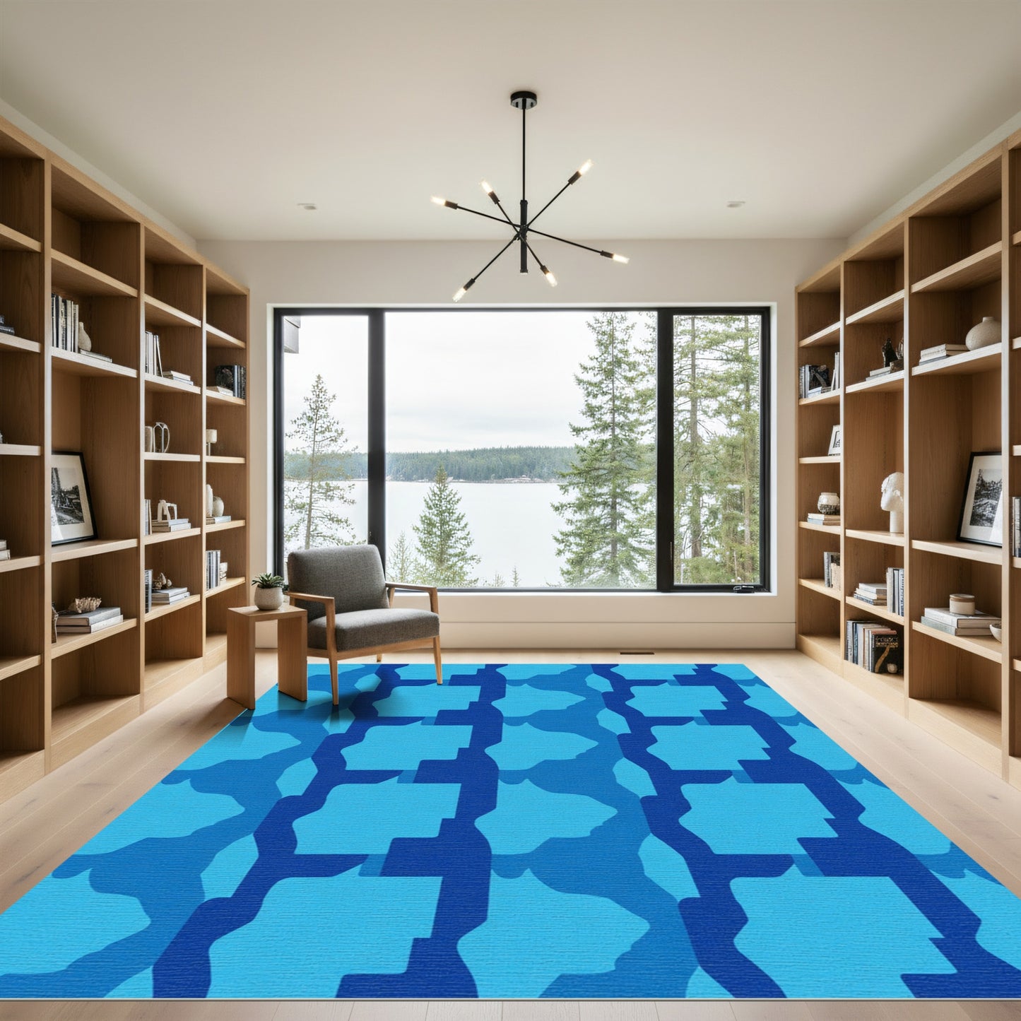 Deep Blue Gradient Organic Shapes Rug
