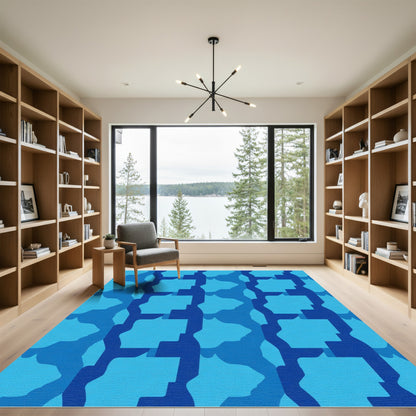 Deep Blue Gradient Organic Shapes Rug