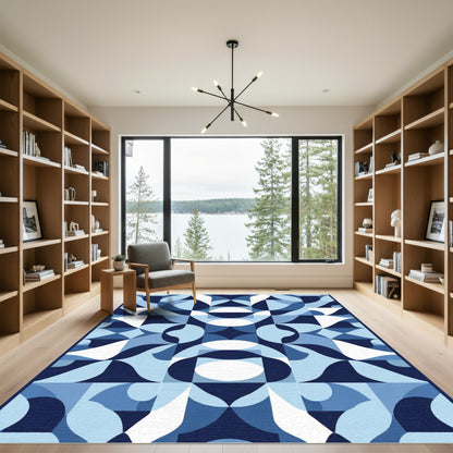 Arctic Blue Geometric Abstract Waves Rug
