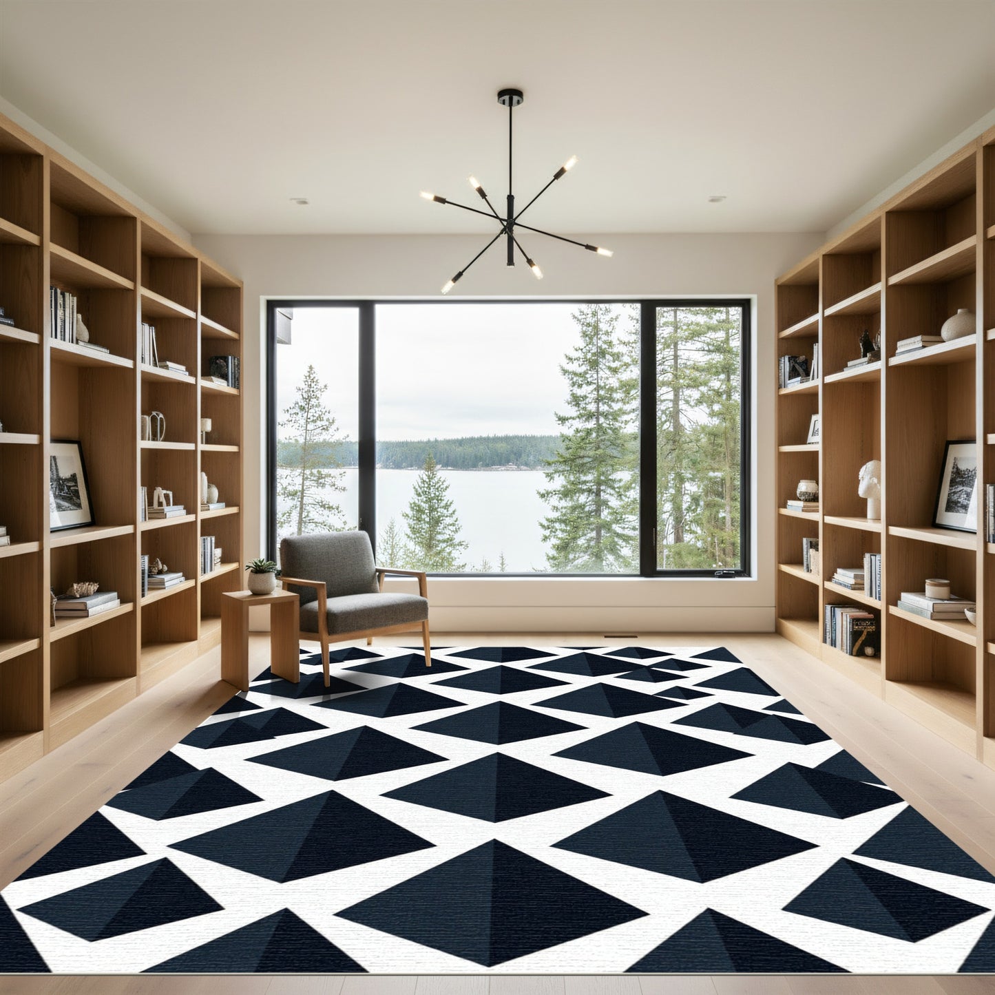 Deep Blue Geometric Pyramid Rug