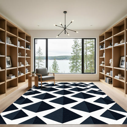 Deep Blue Geometric Pyramid Rug