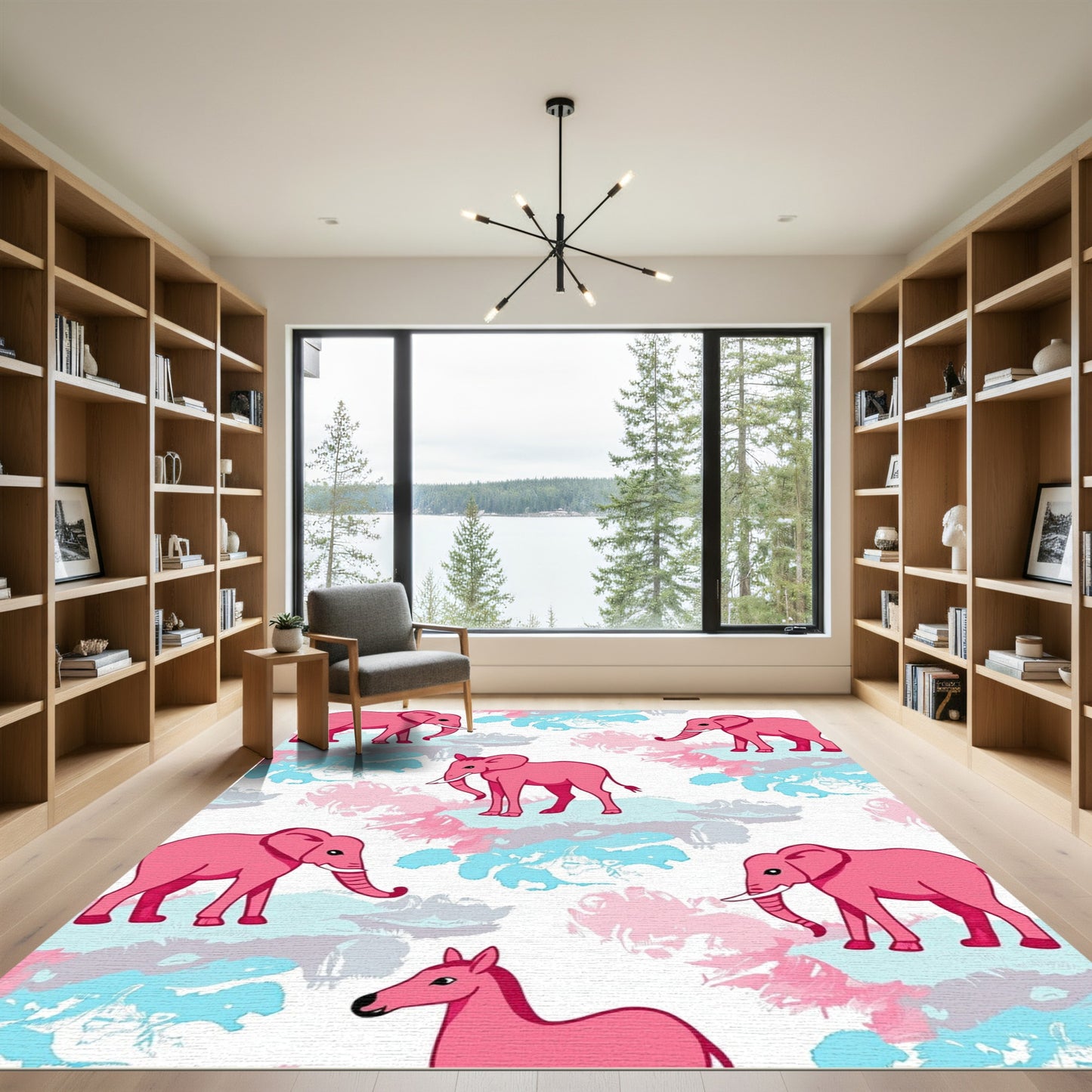 Pink Elephant Watercolor Spotty Rug