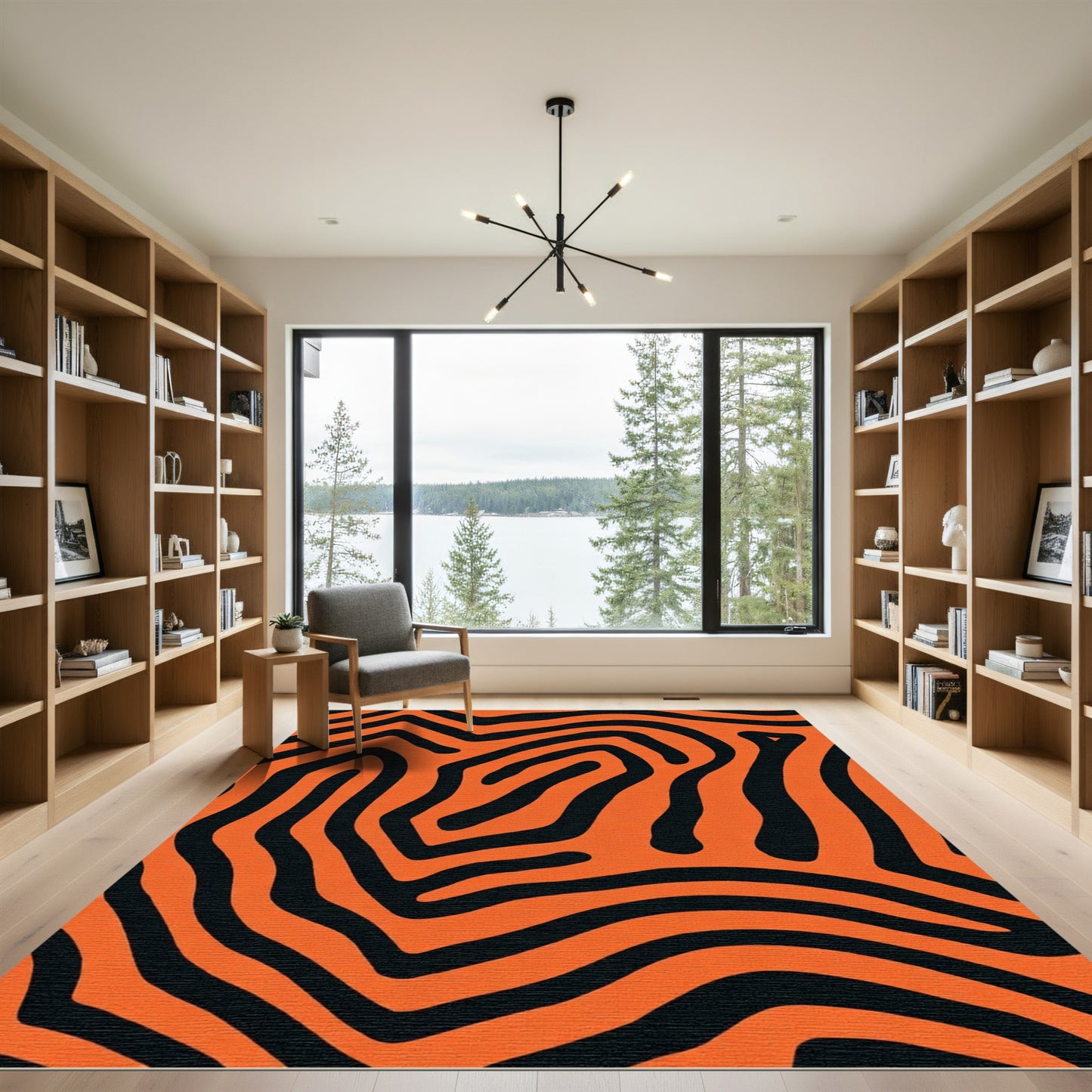 Wild Abstract Orange Black Zebra Curves Rug