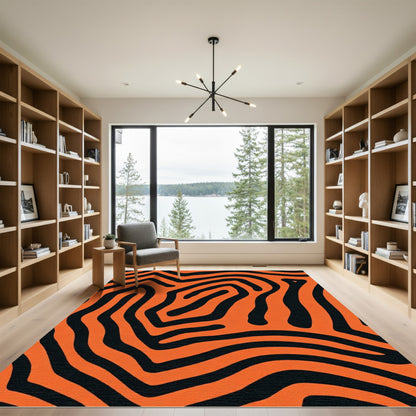 Wild Abstract Orange Black Zebra Curves Rug