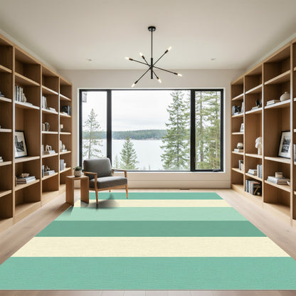 Aqua Cream Horizontal Stripe Rug