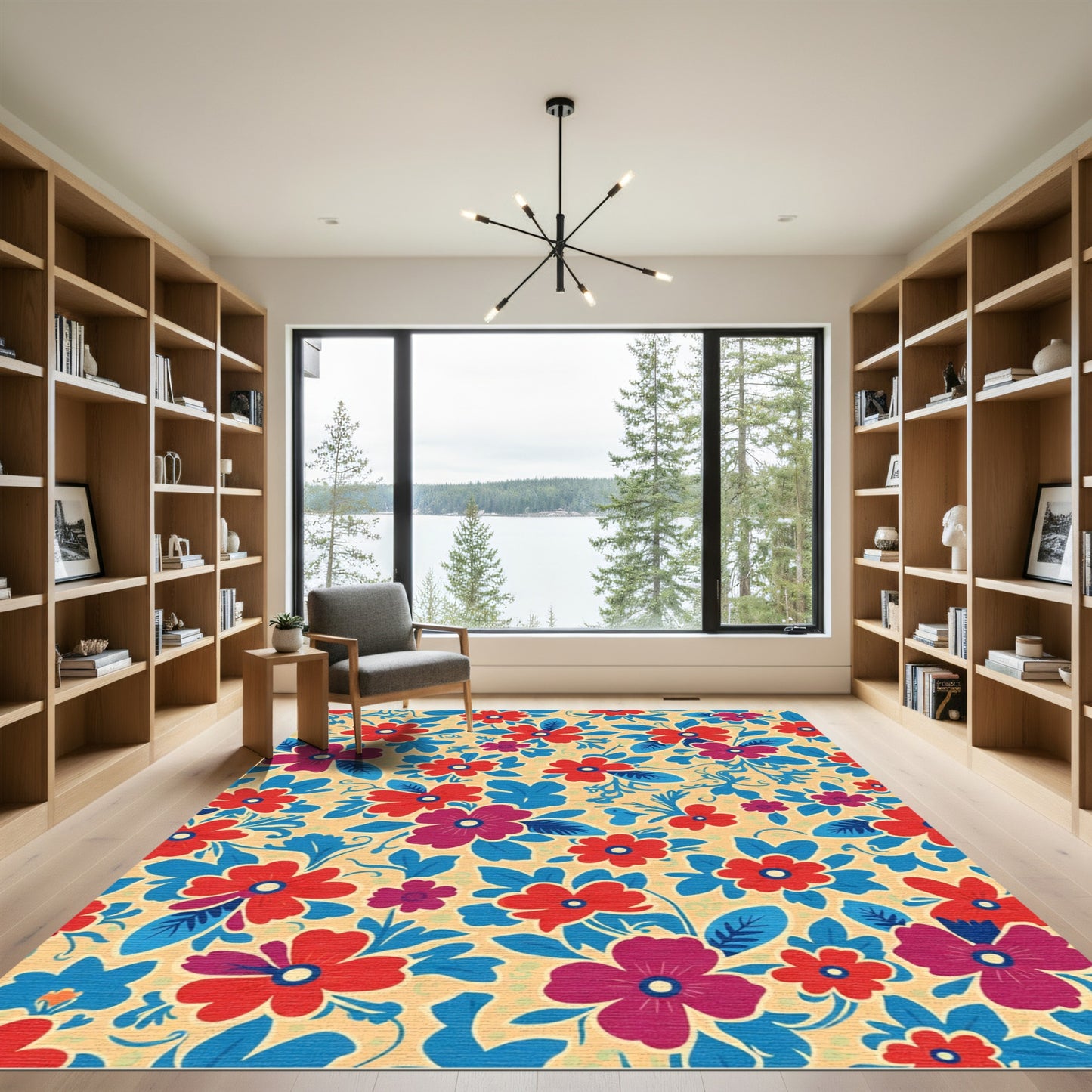 Vibrant Red Blue Floral Medley Rug