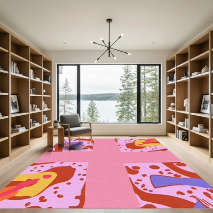 Pink Abstract Swirl Organic Forms Rug