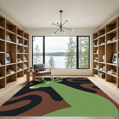 Green Stag Swirls Dark Rug