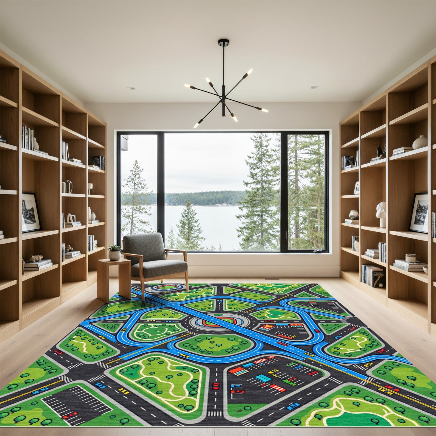 Modern Blue Road Network City Map Rug