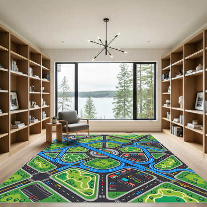 Modern Blue Road Network City Map Rug