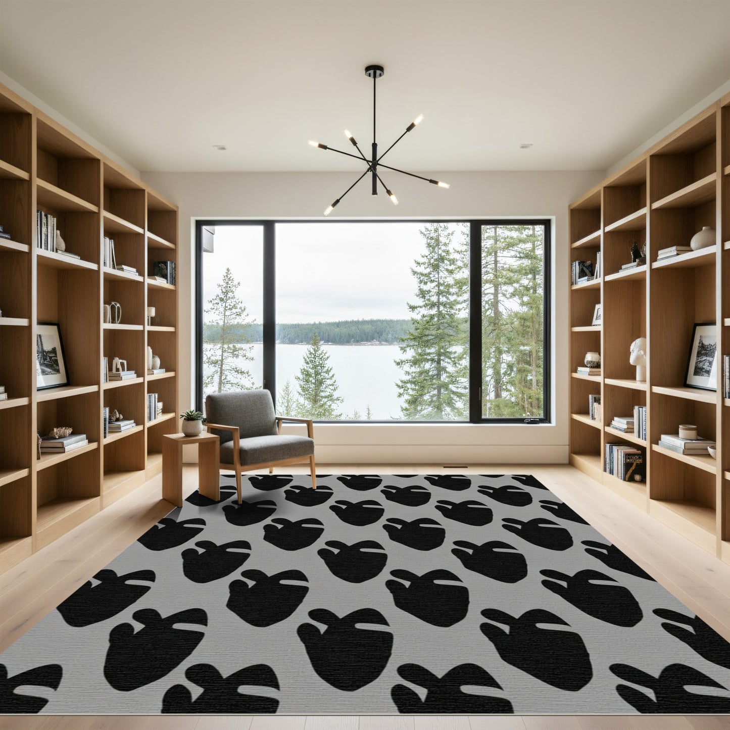 Black Gray Footprint Repeat Rug
