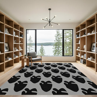 Black Gray Footprint Repeat Rug