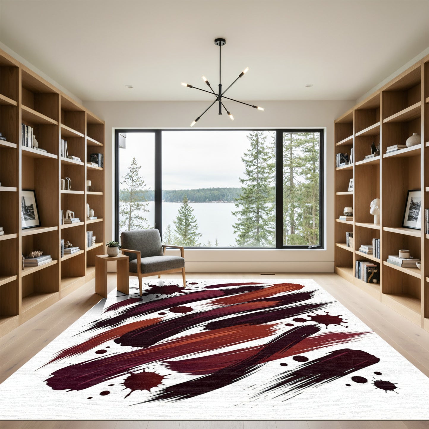 Deep Burgundy Ink Splash Brushstroke Rug