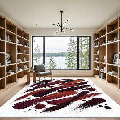 Deep Burgundy Ink Splash Brushstroke Rug
