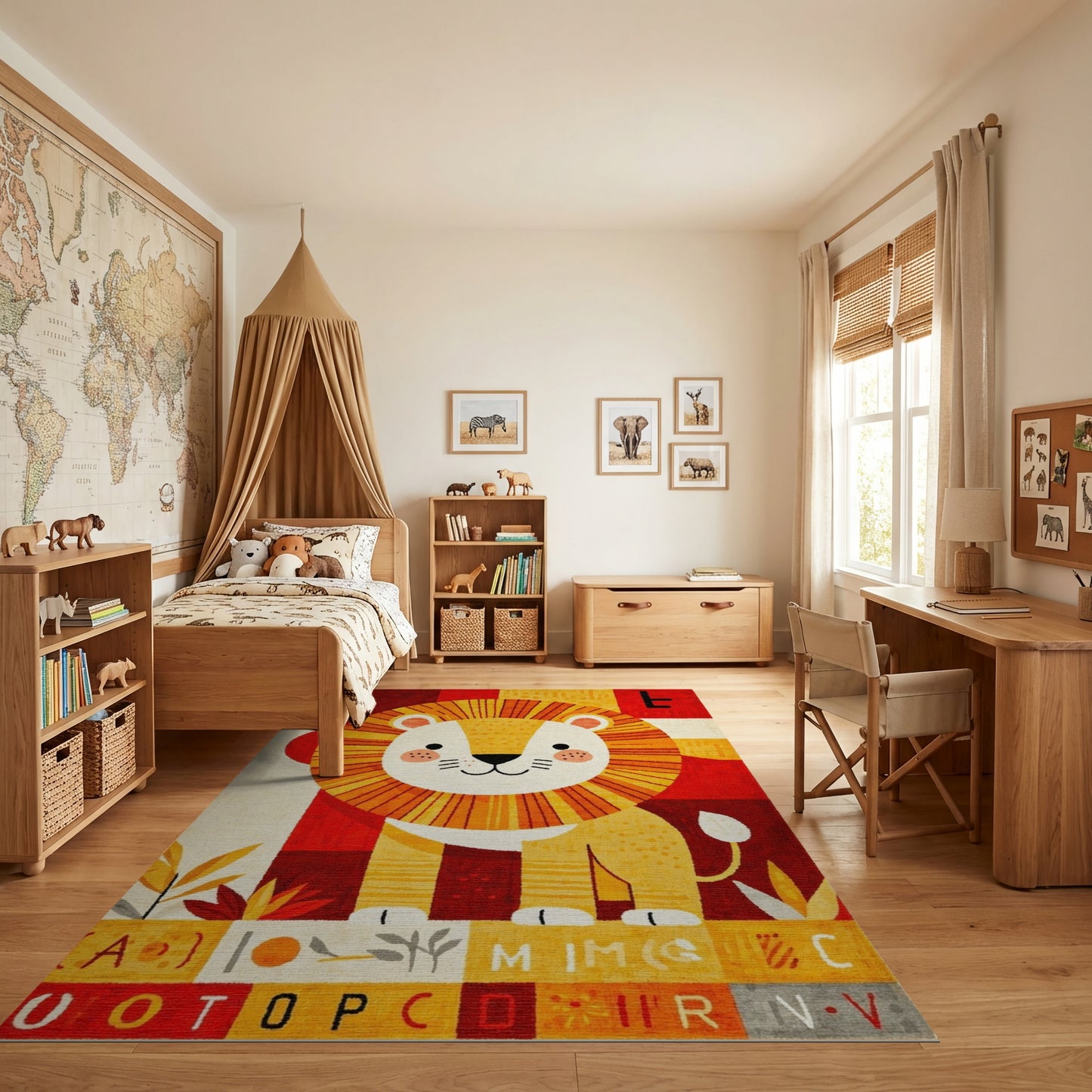 Playful Geometric Lion Alphabet Rug