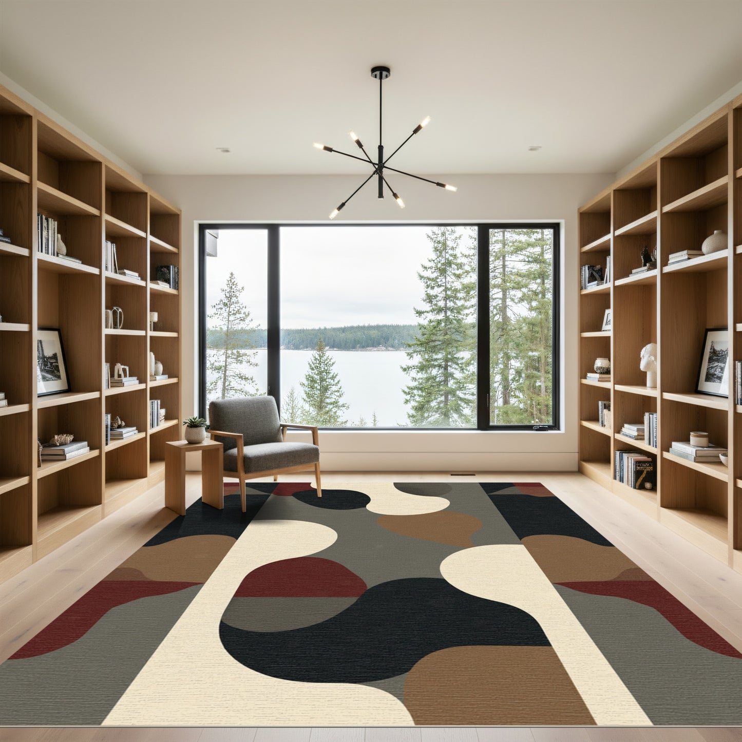 Organic Abstract Cream Brown Black Rug