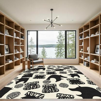 Black Abstract Fauna Circular Shapes Rug