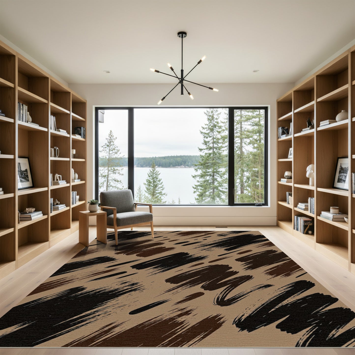 Abstract Earthy Brown Painted Brushstrokes Rug