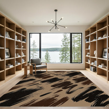 Abstract Earthy Brown Painted Brushstrokes Rug