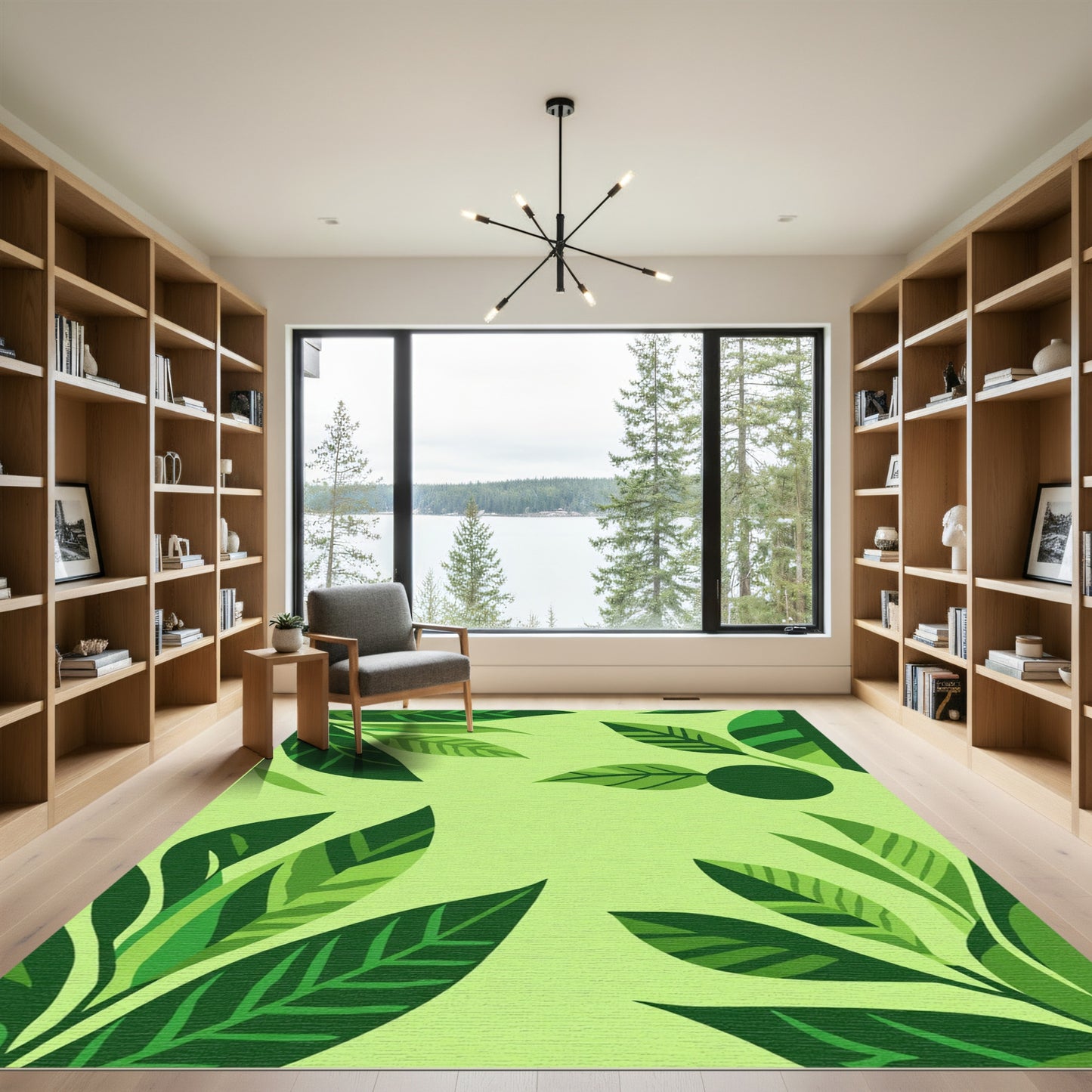 Verdant Green Leafy Canopy Abstract Rug