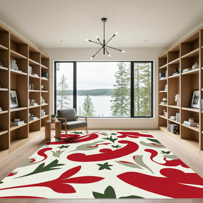 Crimson Olive Branch Floral Motif Rug