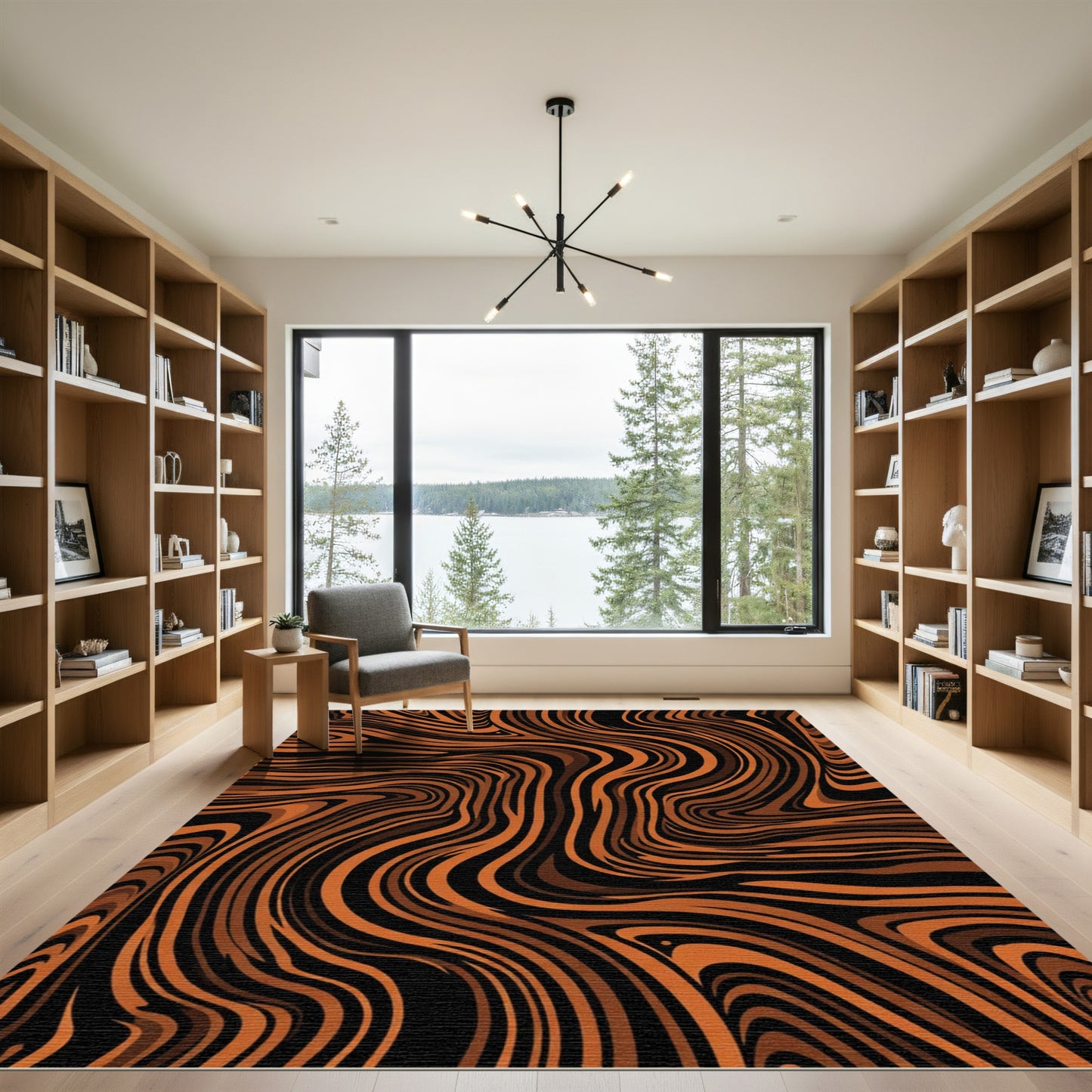 Rich Orange Black Swirl Rug