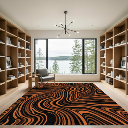 Rich Orange Black Swirl Rug