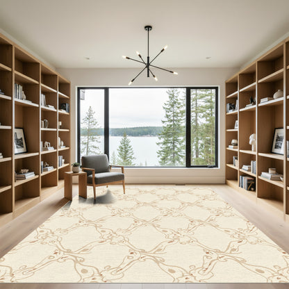 Cream Beige Lattice Swirl Rug