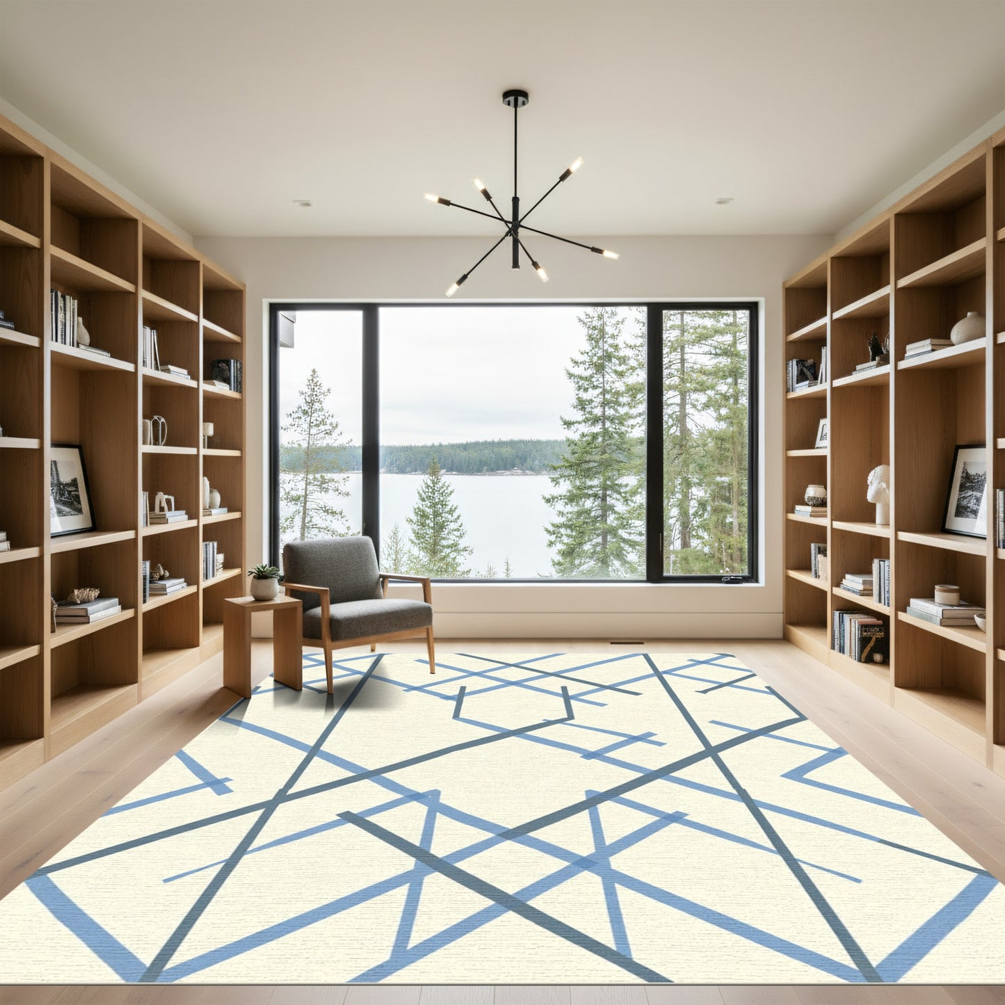 Abstract Blue Intersecting Lines Rug