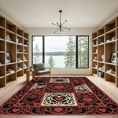 Ornate Crimson Heart Damask Jacquard Rug