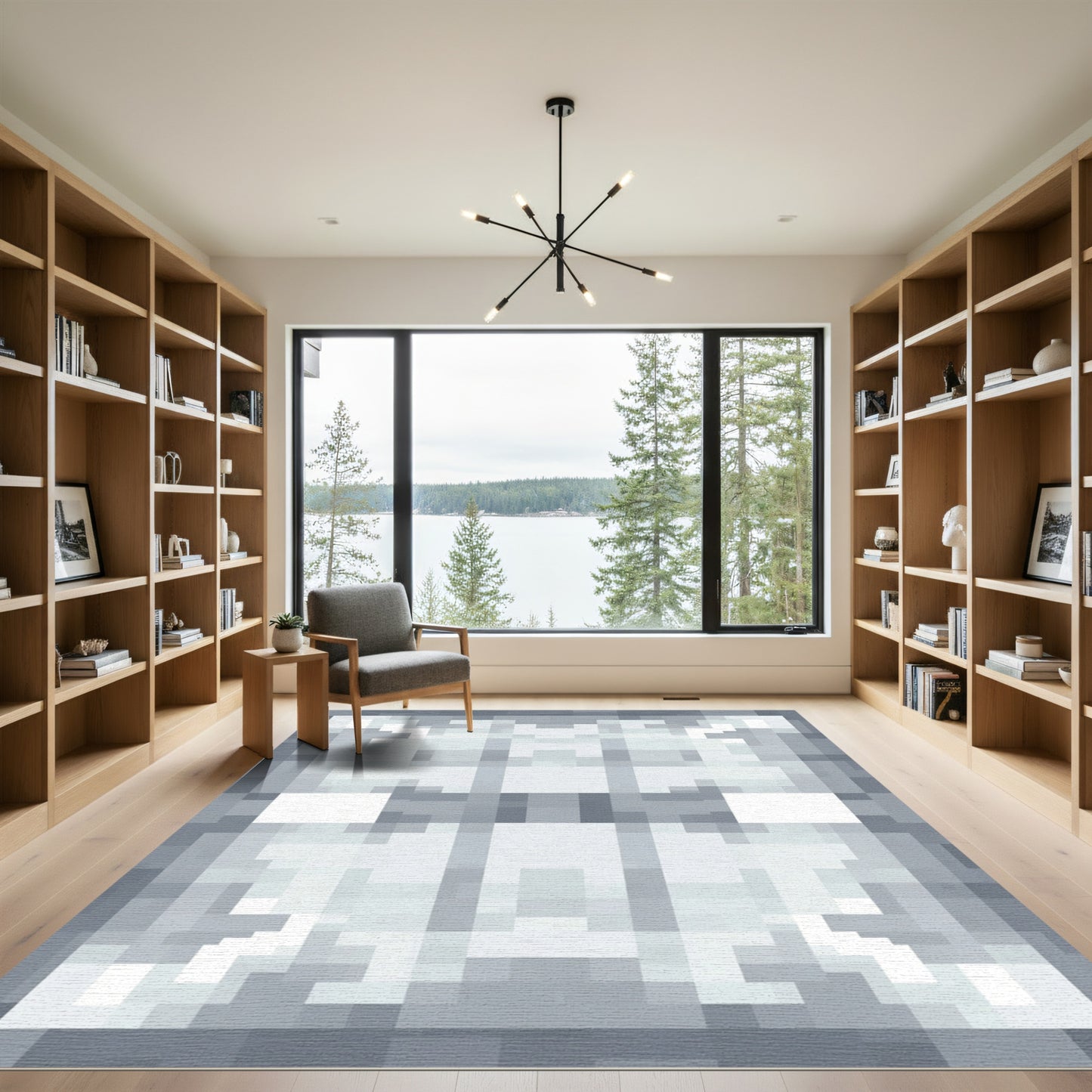 Monochrome Abstract Square Grid Rug