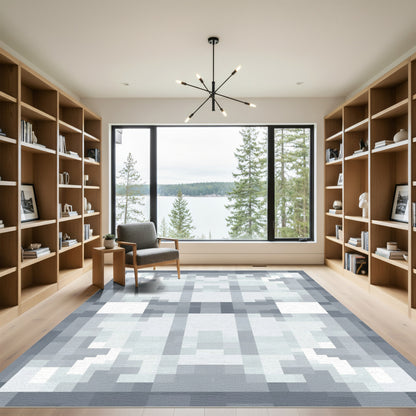 Monochrome Abstract Square Grid Rug