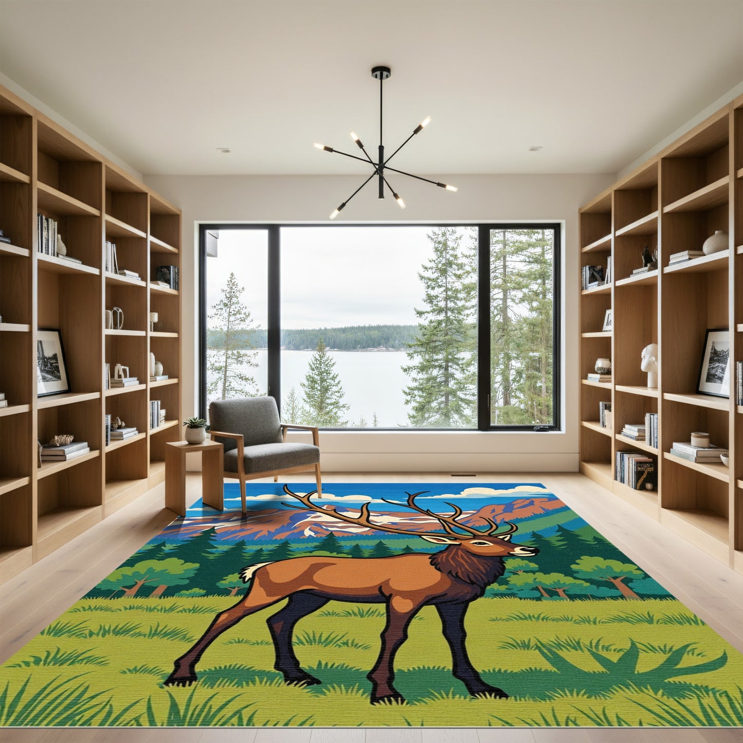 Majestic Elk Mountain Wilderness Scene Rug