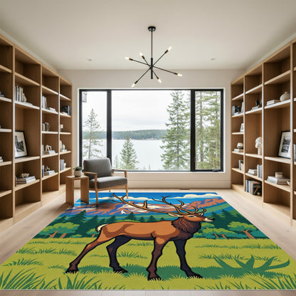 Majestic Elk Mountain Wilderness Scene Rug